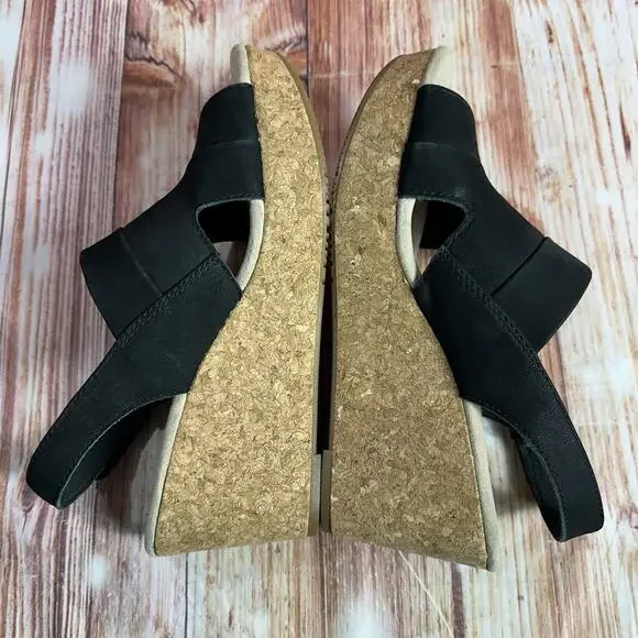 Clarks ANNADEL IVORY Size 8 Black Suede Cork Wedge Heel Sandals Open Toe Shoes - Picture 6 of 10